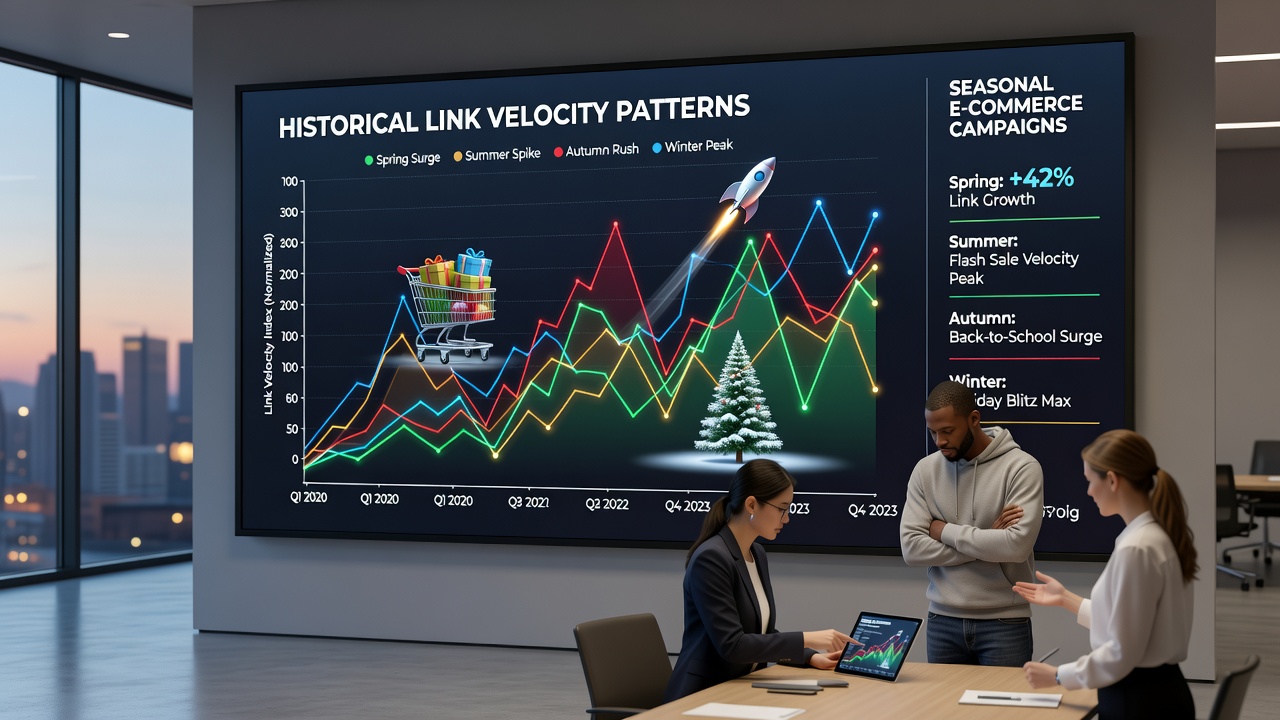 Visualization of seasonal e-commerce link velocity fluctuations with comparative yearly data