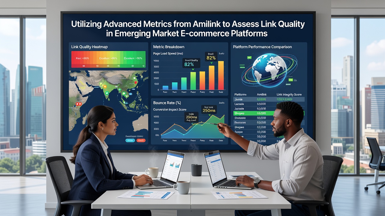 Comparison chart displaying link quality scores across multiple emerging market e-commerce platforms using Amilink data layers